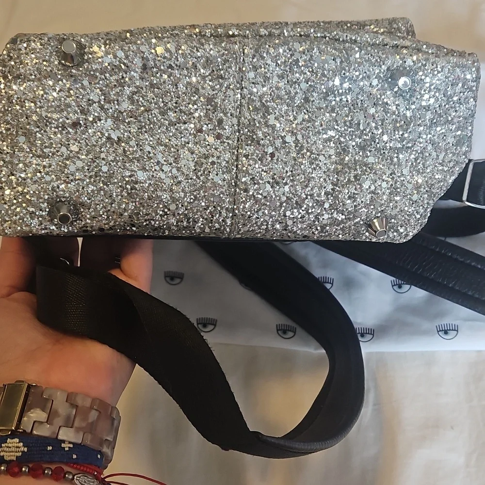 Chiara Ferragni Silver Glitter Eye Backpack - Picture 11 of 14